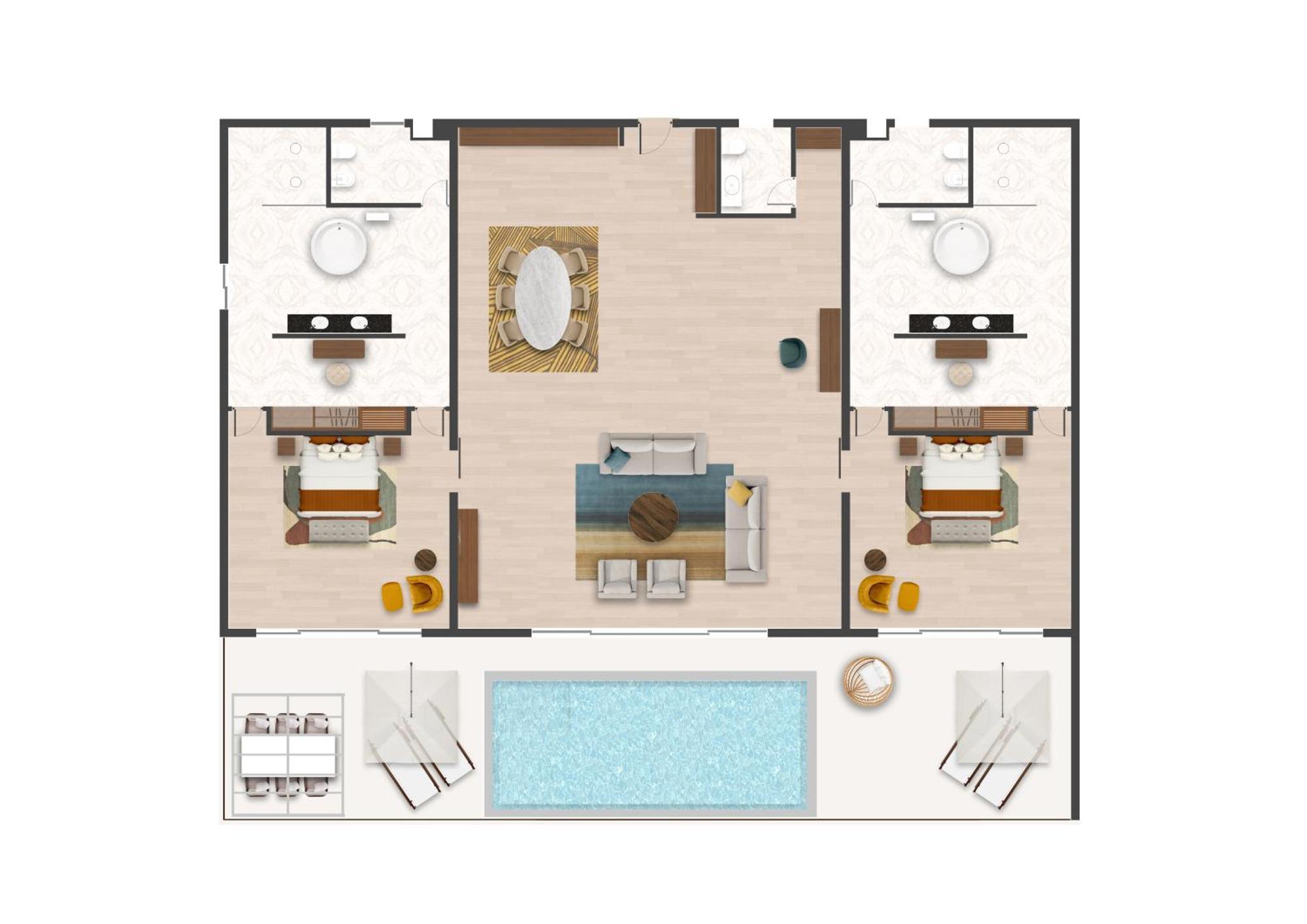 The Mora Zanzibar Matemwe (Zanzibar) Exterior foto A floor plan of a two-bedroom villa